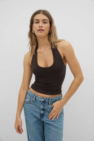 Women Gina Tricot Halterneck Top Brown | 58GLQWFXY