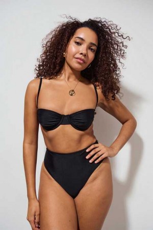 Women Gina Tricot Highwaist Bikini Bottom Black | 59TSOMWHJ