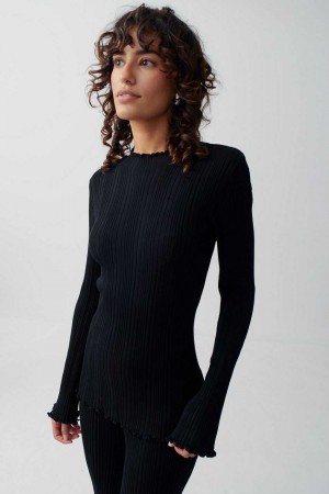 Women Gina Tricot Knitted Babylock Top Black | 34UWVKBRG