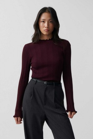 Women Gina Tricot Knitted Babylock Top Red | 64CZOKRJD