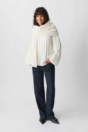 Women Gina Tricot Knitted Cable Sweaters White | 79CNFMOXT