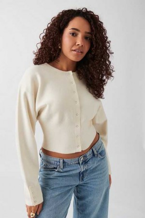 Women Gina Tricot Knitted Cardigan Beige | 50QIYHSPE
