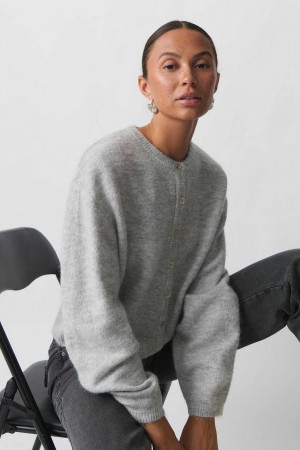 Women Gina Tricot Knitted Cardigan Grey | 83JSCRQBE