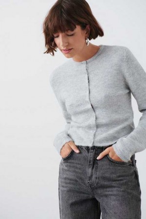 Women Gina Tricot Knitted Cardigan Grey | 41LAXEKJS