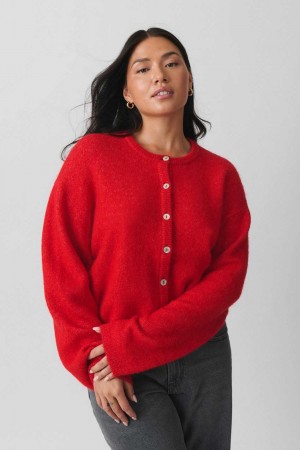 Women Gina Tricot Knitted Cardigan Red | 92KPWJVXU
