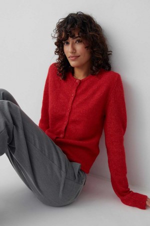 Women Gina Tricot Knitted Cardigan Red | 75SPUEBNC