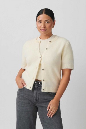 Women Gina Tricot Knitted Cardigan White | 29VNQKMGL