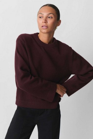 Women Gina Tricot Knitted Crew Neck Sweaters Red | 26HUIFLAG