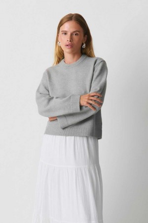 Women Gina Tricot Knitted Crew Neck Sweaters Grey | 68WCGQKOV