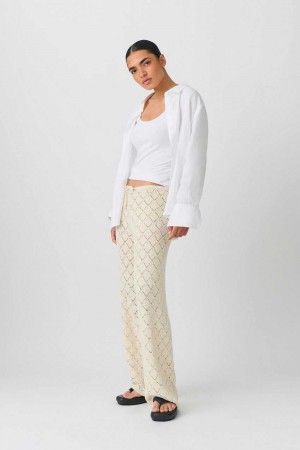 Women Gina Tricot Knitted Crochet Trousers White | 12JZOBTWQ