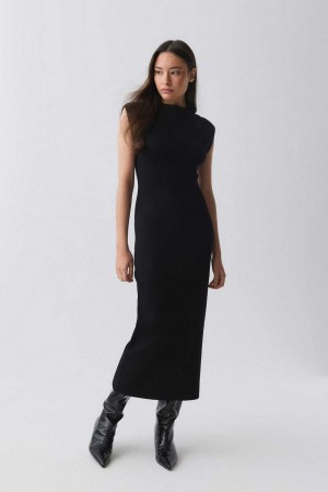Women Gina Tricot Knitted Dress Black | 76TJIXOQY