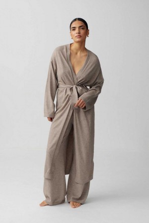 Women Gina Tricot Knitted Homewear Robe Beige | 75SPMUAZW