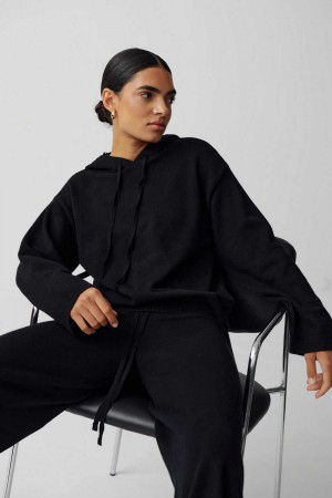 Women Gina Tricot Knitted Hoodie Black | 98RKQWLZM