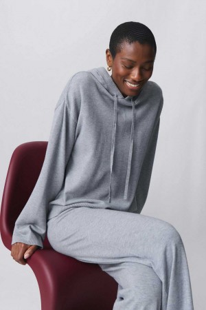 Women Gina Tricot Knitted Hoodie Grey | 18OWJBSQU
