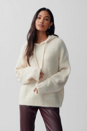 Women Gina Tricot Knitted Hoodie White | 28BQROCGT