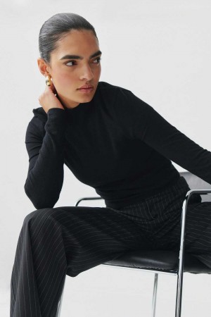 Women Gina Tricot Knitted Long Sleeve Sweaters Black | 87KTLBPHJ