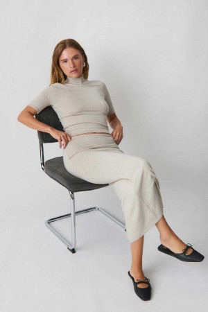 Women Gina Tricot Knitted Low Knitted Skirts White | 65ADINCLV