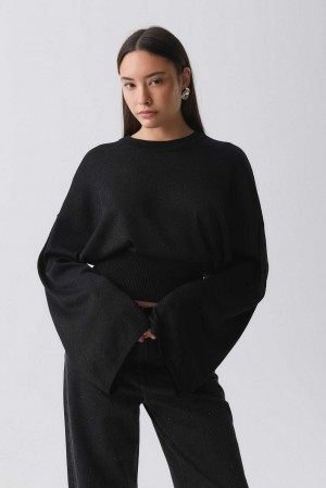 Women Gina Tricot Knitted Metallic Sweaters Black | 08ADFSPKI