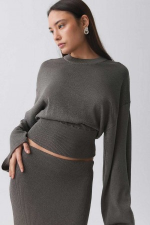 Women Gina Tricot Knitted Metallic Sweaters Beige | 79ZGMIFYQ