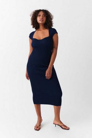 Women Gina Tricot Knitted Midi Dress Blue | 06ITQACGR