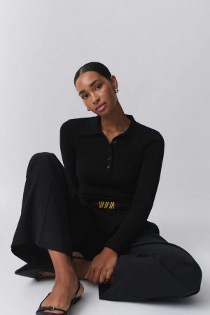 Women Gina Tricot Knitted Rib Top Black | 83BKGJZLN