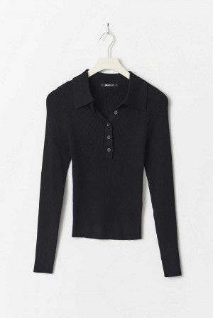 Women Gina Tricot Knitted Rib Top Black | 24EUAYBSK