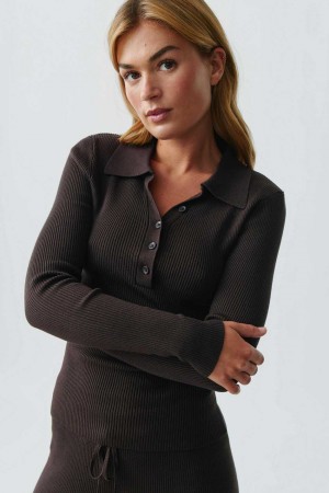 Women Gina Tricot Knitted Rib Top Brown | 98XZVDGKT