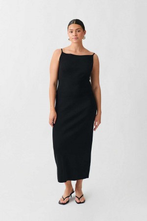 Women Gina Tricot Knitted Strap Dress Black | 80MSPXIOK