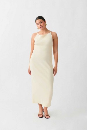 Women Gina Tricot Knitted Strap Dress White | 09KQHVCJY