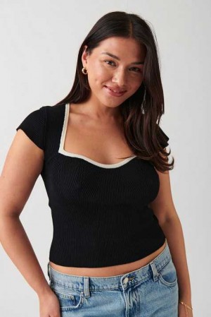 Women Gina Tricot Knitted Sweaters Black | 82TOMWKHX