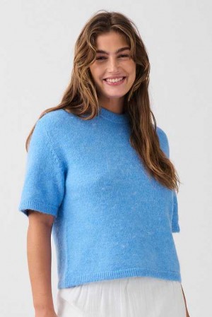 Women Gina Tricot Knitted Sweaters Blue | 51FZQBHXL