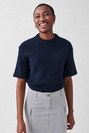 Women Gina Tricot Knitted Sweaters Blue | 64IPSFQWN