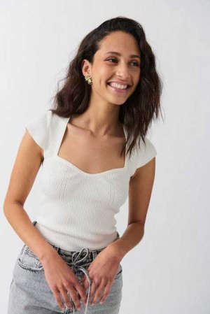 Women Gina Tricot Knitted Sweaters White | 30RYKNDXQ