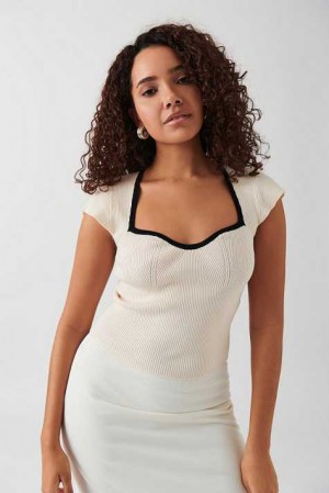 Women Gina Tricot Knitted Sweaters White | 81TMEDSJU