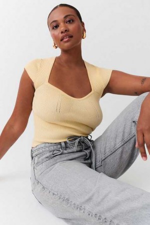 Women Gina Tricot Knitted Sweaters Yellow | 79QCZFHVG