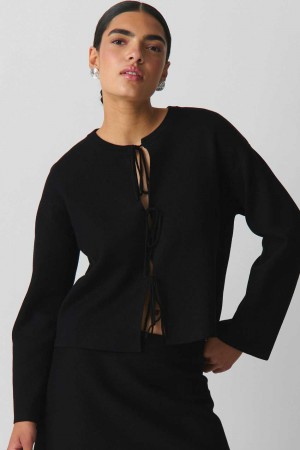Women Gina Tricot Knitted Tie Cardigan Black | 68JWKSZYC