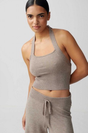 Women Gina Tricot Knitted Top Beige | 40WVDOBRF