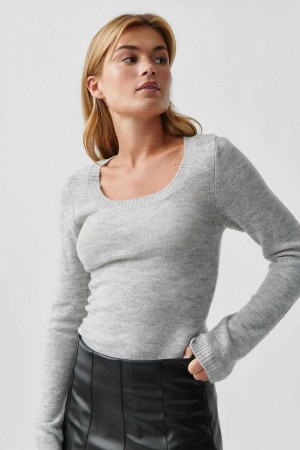 Women Gina Tricot Knitted Top Grey | 93FRQJPCX