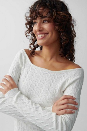 Women Gina Tricot Knitted Top White | 51BHCQISD