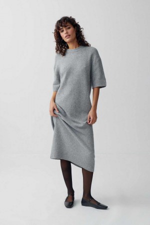 Women Gina Tricot Knitted T-shirt Dress Grey | 15IMWQNLV