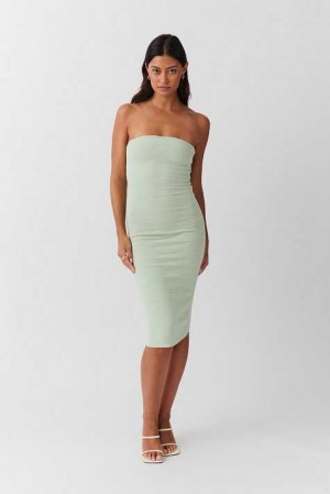 Women Gina Tricot Knitted Tube Dress Green | 92DFMNWCS