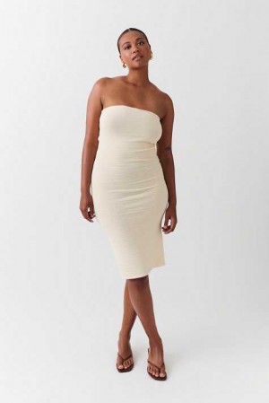 Women Gina Tricot Knitted Tube Dress White | 14VIDWRMB