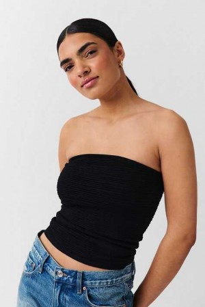 Women Gina Tricot Knitted Tube Top Black | 93OKVHBDC