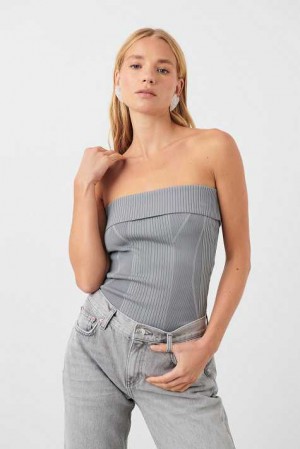 Women Gina Tricot Knitted Tube Top Grey | 25SICNXQT