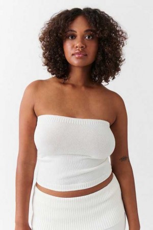 Women Gina Tricot Knitted Tube Top White | 75QGXYEVD