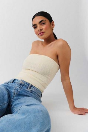 Women Gina Tricot Knitted Tube Top White | 02DTQKHFB