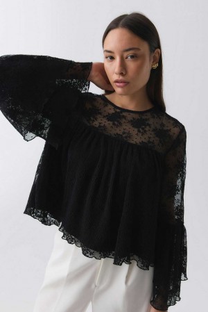 Women Gina Tricot Lace Blouse Black | 67DYKHSVU