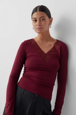 Women Gina Tricot Lace Detail Top Red | 27TQVNSHJ