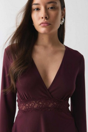 Women Gina Tricot Lace Detail Top Red | 34MBPCDKX