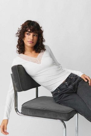 Women Gina Tricot Lace Detail Top White | 60AJECYGU